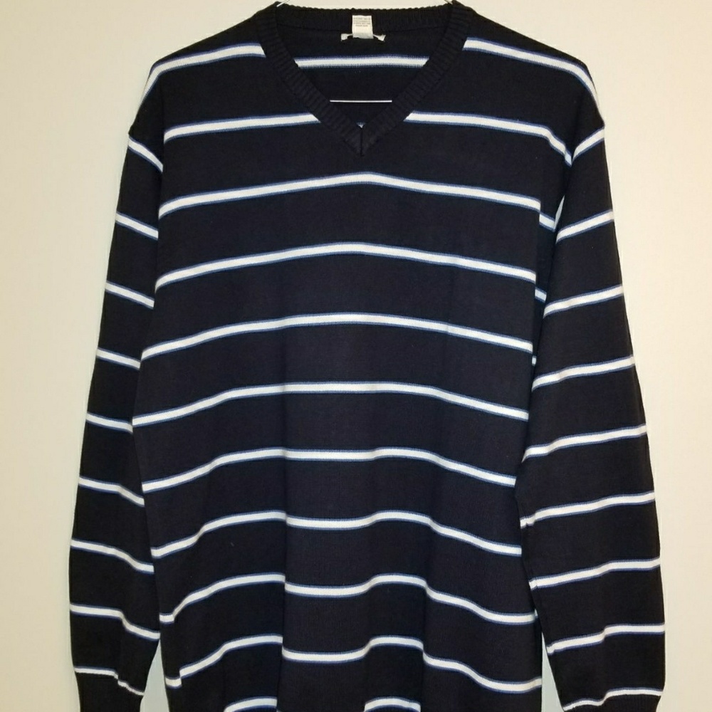 🎷Jordan Craig Navy V Neck Striped Sweater🎷 - Picture 2 of 4